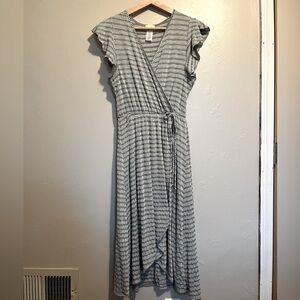 Caution to the Wind Striped Gray Wrap Dress